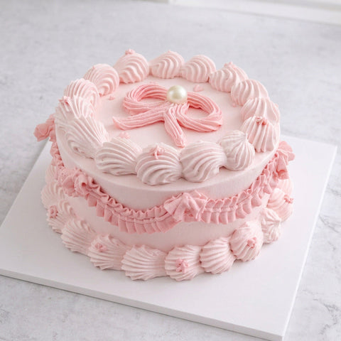 Vintage Pink Ribbon Cake